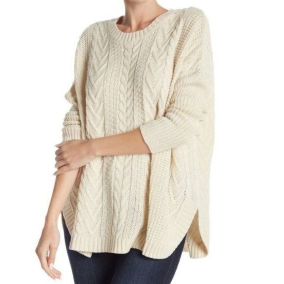 Joseph A Womens XL Cable Knit Crew Neck Sweater Oatmeal Heather Minimalist - Picture 1 of 11